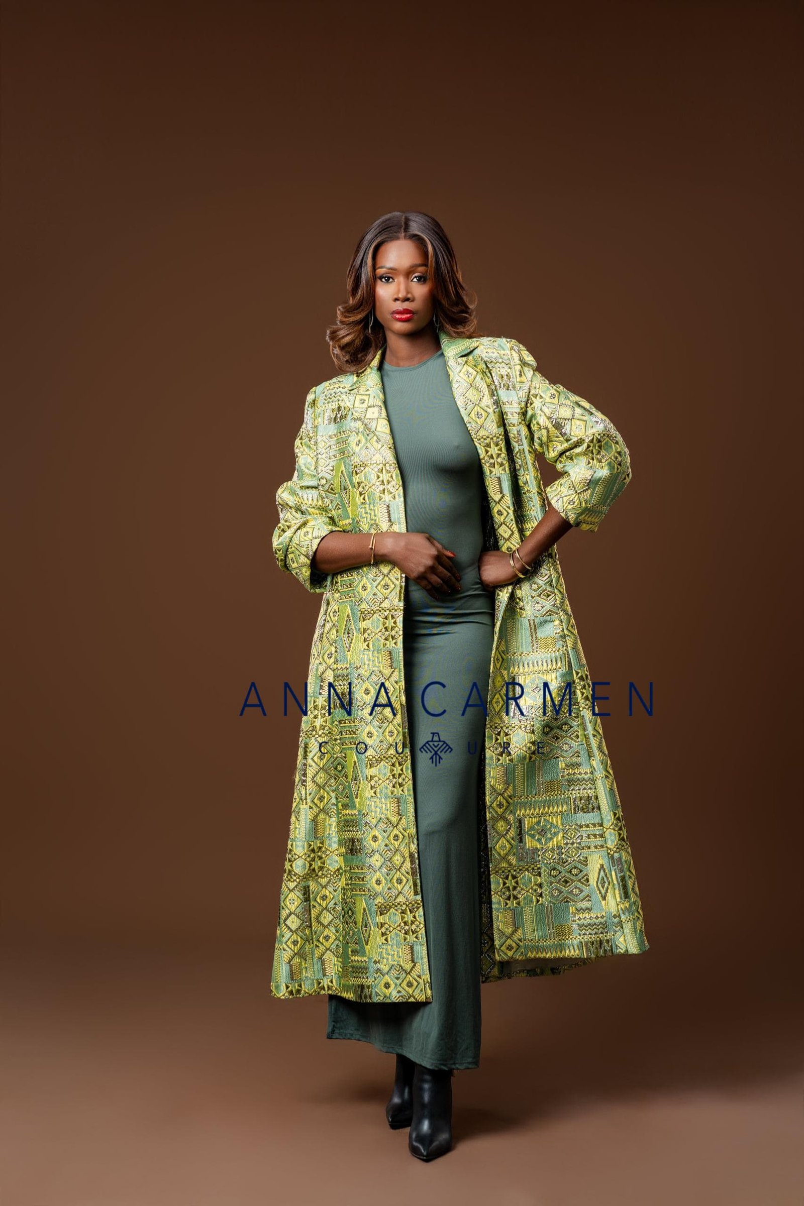 Manteau Vert Émeraude en brocart